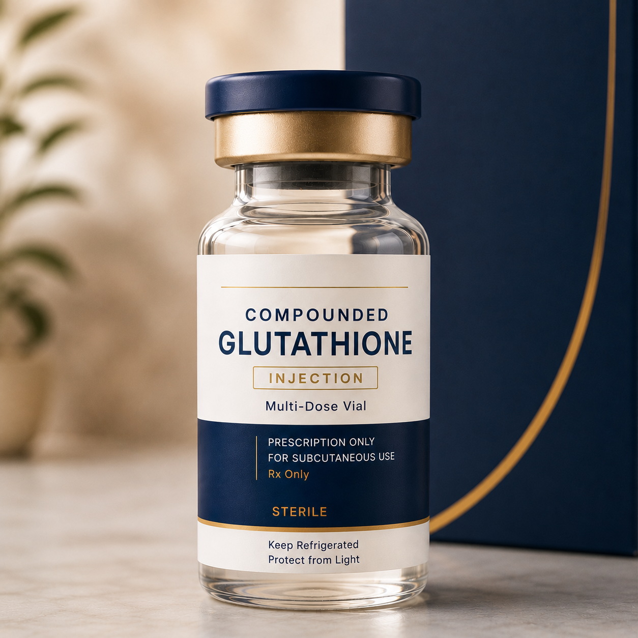 Compounded medication vial — Rx only, dispensed by licensed pharmacy
