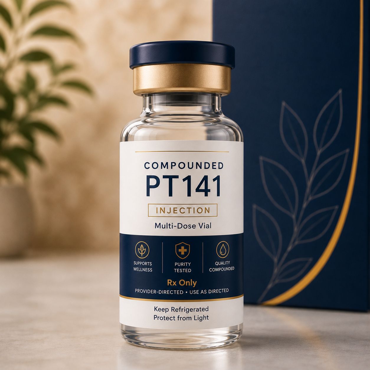 Compounded medication vial — Rx only, dispensed by licensed pharmacy
