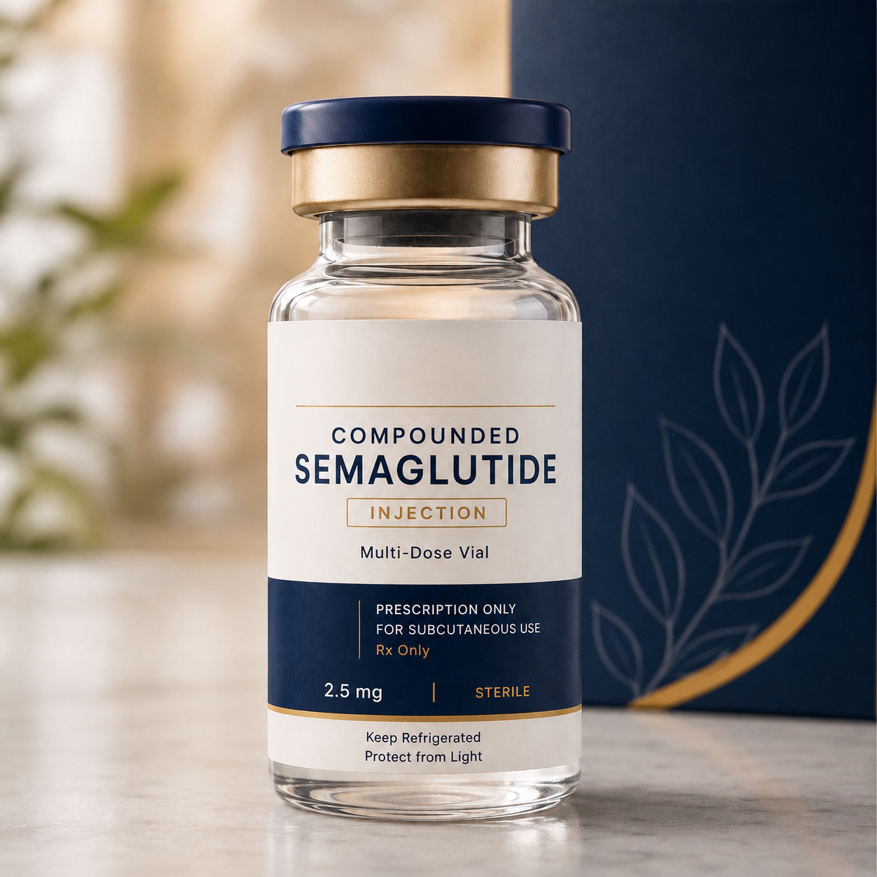 Compounded medication vial — Rx only, dispensed by licensed pharmacy